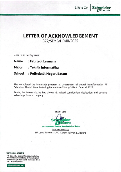 Letter of Acknowledgement