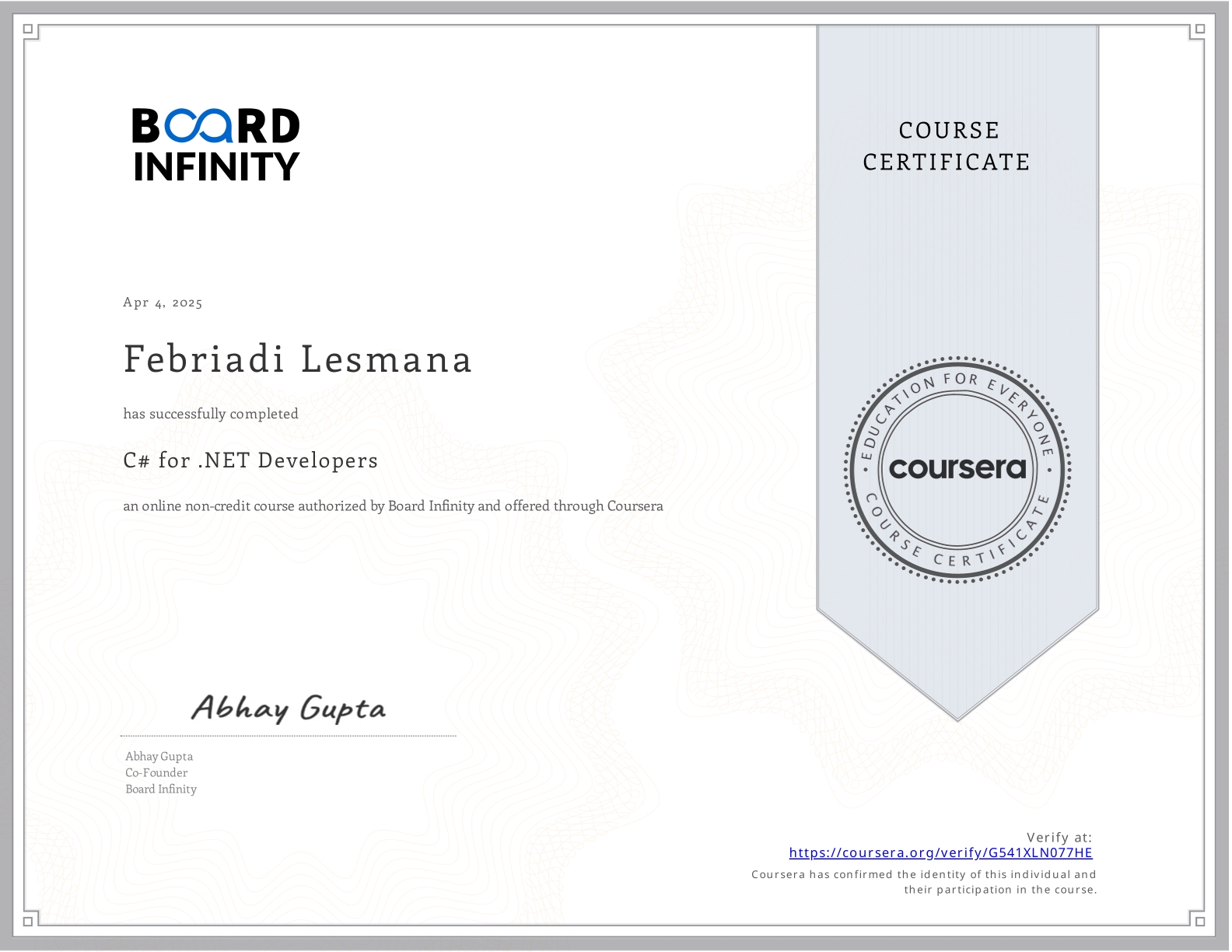 Certificate of Achievement